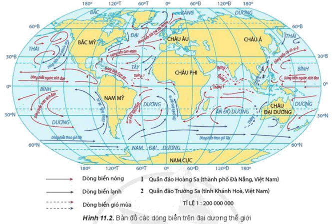 Đọc thông tin và quan sát hình 11.2, hãy trình bày sự chuyển động của dòng biển trên các đại dương