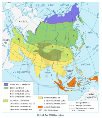 Đọc thông tin và quan sát hình 5.1, hình 5.2, hãy trình bày đặc điểm tự nhiên của khu vực Đông Á