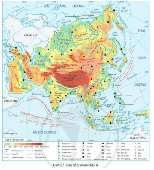Đọc thông tin và quan sát hình 5.1, hình 5.2, hãy trình bày đặc điểm tự nhiên của khu vực Trung Á