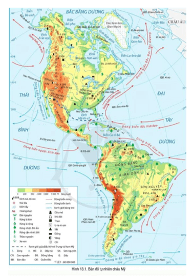 Đọc thông tin và quan sát hình 13.1, hãy trình bày sự phân hóa địa hình ở Bắc Mỹ