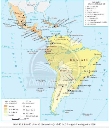 Dựa vào hình 17.1 và thông tin trong bài, trình bày vấn đề đô thị hóa ở Trung và Nam Mỹ