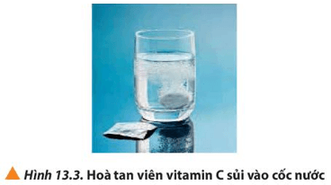 Khi thả viên vitamin C sủi vào cốc nước như Hình 13.3, em hãy dự đoán sự thay đổi nhiệt độ của nước trong cốc