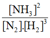 Ammonia (NH3) được điều chế bằng phản ứng: N2(g) + 3H2(g) ⇌ 2NH3(g)