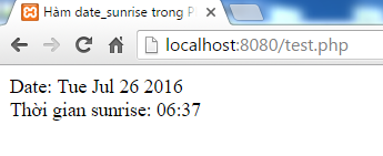Hàm date_sunrise trong PHP
