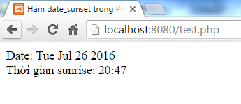 Hàm date_sunset trong PHP