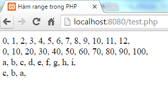 Hàm range trong PHP