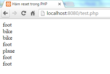 Hàm reset trong PHP
