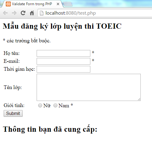 Validate form trong PHP