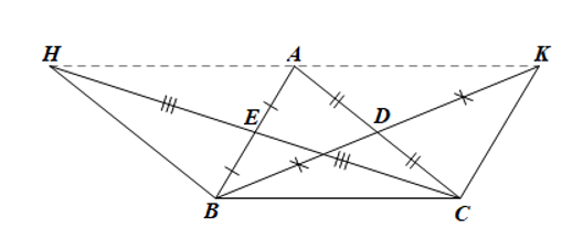 Cho tam giác ABC có các đường trung tuyến BD và CE