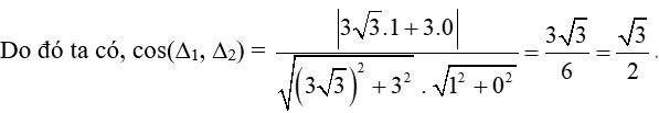 Tính số đo góc giữa hai đường thẳng denta1 và denta2 trong mỗi trường hợp sau