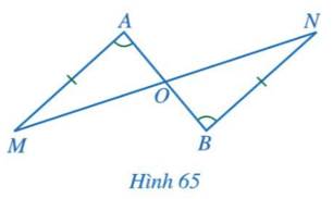 Cho Hình 65 có AM = BN, góc A = góc B