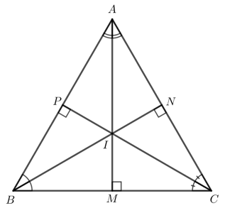 Tam giác ABC có ba đường phân giác cắt nhau tại I Biết rằng I cũng là giao điểm ba đường trung trực