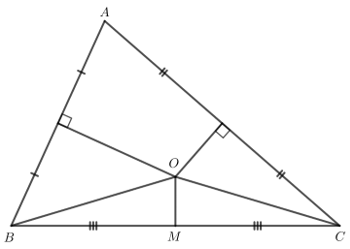 Cho tam giác ABC Đường trung trực của hai cạnh AB và AC cắt nhau tại điểm O