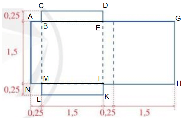 Cho miếng bìa có kích thước được mô tả như Hình 8 (các số đo trên hình tính theo đơn vị đề-xi-mét)