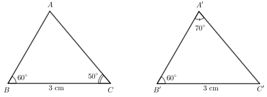 Cho hai tam giác ABC và A’B’C’ thỏa mãn: BC = B’C’ = 3 cm