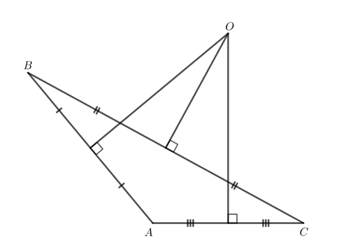 Vẽ ba tam giác nhọn, vuông, tù.a) Xác định điểm O cách đều ba đỉnh