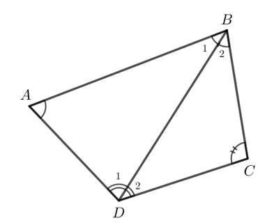 Hãy chia tứ giác ABCD trong Hình 7 thành hai tam giác