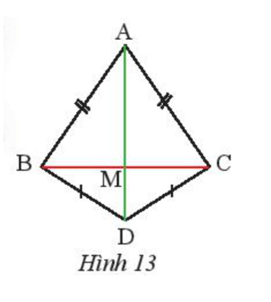 Quan sát Hình 13, biết AB = AC, DB = DC. Chứng minh rằng M là trung điểm của BC