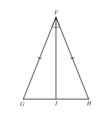 Cho tam giác FGH có FG = FH. Lấy điểm I trên cạnh GH sao cho FI là tia phân giác 