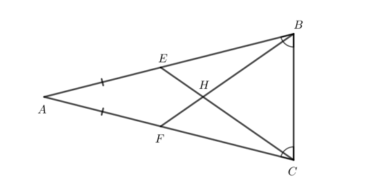 Ở Hình 1, cho biết AE = AF và góc ABC = ACB