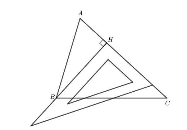Em hãy vẽ một tam giác ABC trên giấy, sau đó dùng êke vẽ đoạn thẳng 