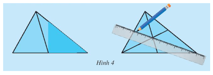 Cắt một tam giác bằng giấy. Gấp lại để xác định trung điểm một cạnh của nó