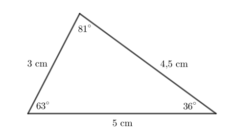 Hãy đo ba góc và ba cạnh của tam giác trong hình bên
