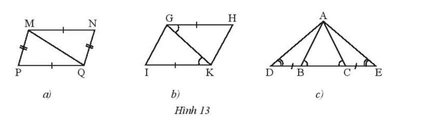 Hãy chỉ ra các cặp tam giác bằng nhau trong Hình 13 