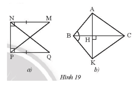 Tìm các tam giác vuông bằng nhau trong mỗi hình bên (Hình 19).