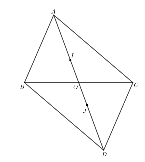 Cho tam giác ABC có O là trung điểm của BC