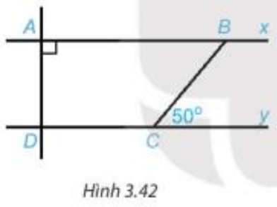 Cho Hình 3.42, biết rằng Ax // Dy, góc A=90 độ, góc BCy=50 độ. Tính số đo các góc ADC