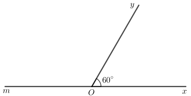 Vẽ góc xOy có số đo bằng 60 độ. Vẽ tia Om là tia đối của tia Ox