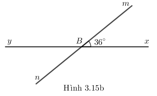Cho Hình 3.15b, biết góc xBm = 36 độ. Tính số đo các góc còn lại trong hình vẽ