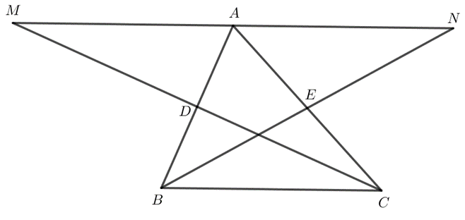 Cho tam giác ABC. Gọi D là trung điểm của AB. Trên tia đối của tia DC, lấy điểm M