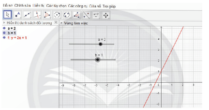 Toán 8 Chân trời sáng tạo Hoạt động 4: Vẽ đồ thị hàm số bậc nhất y = ax + b bằng phần mềm GeoGebara | Giải Toán 8