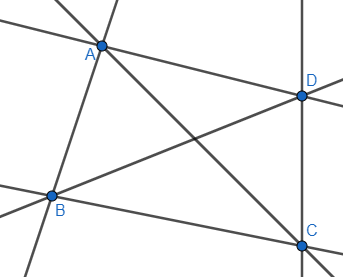 Cho bốn điểm phân biệt A, B, C và D, trong đó không có ba điểm nào thẳng hàng