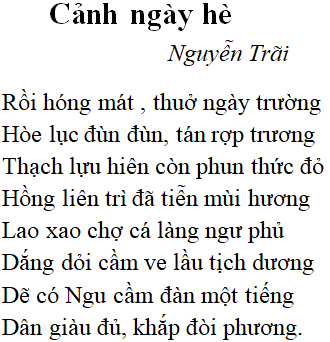 Bài thơ Cảnh ngày hè - nội dung, dàn ý phân tích, bố cục, tác giả | Ngữ văn lớp 10