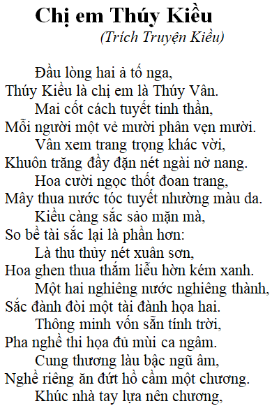 Tác phẩm: Chị em Thúy Kiều - nội dung, dàn ý, bố cục, tác giả | Ngữ văn lớp 9