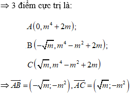 Tìm m để hàm số có 3 điểm cực trị tạo thành tam giác vuông (cực hay, có lời giải)