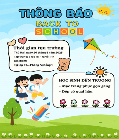 Bộ câu lệnh và mẫu thiết kế thông báo tựu trường, khai giảng năm học mới