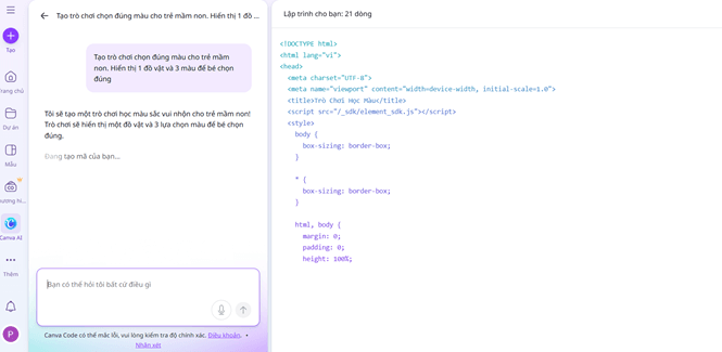 Các câu lệnh Canva Code giúp tạo trò chơi tương tác cấp mầm non