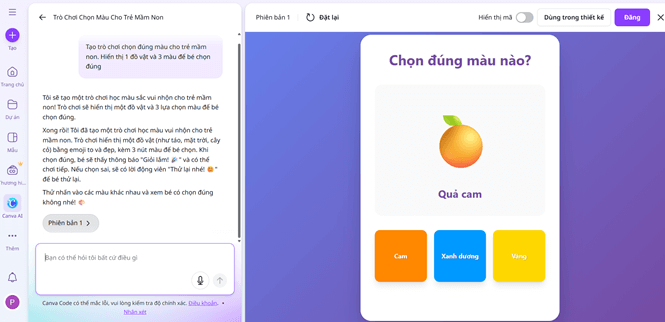 Các câu lệnh Canva Code giúp tạo trò chơi tương tác cấp mầm non