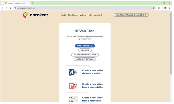 Hướng dẫn chuyển đổi văn bản thành giọng nói bằng công cụ Narakeet