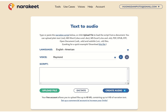Hướng dẫn chuyển đổi văn bản thành giọng nói bằng công cụ Narakeet