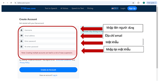 Hướng dẫn sử dụng TTS Free tạo văn bản thanh giọng nói