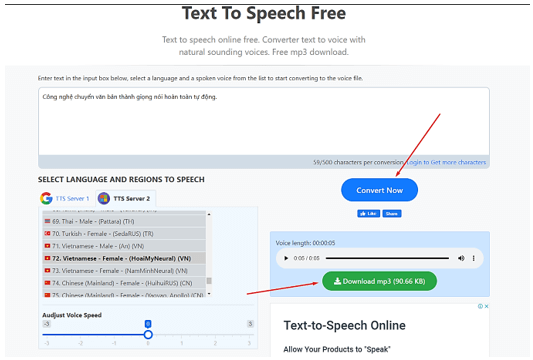 Hướng dẫn sử dụng TTS Free tạo văn bản thanh giọng nói