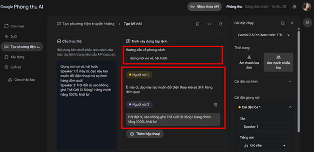 Hướng dẫn tạo giọng nói tiếng Việt cho 2 nhân vật trên Google AI Studio