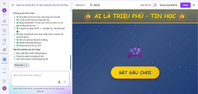 Hướng dẫn tạo trò chơi Ai là triệu phú trên Canva