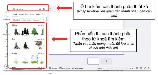 Hướng dẫn tìm kiếm các thành phần đơn lẻ trong một mẫu thiết kế trên Canva