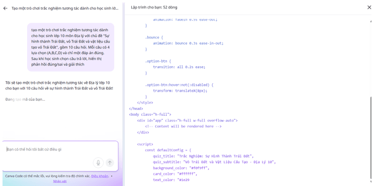 Tổng hợp các câu lệnh Canva Code tạo trò chơi tương tác cấp THPT